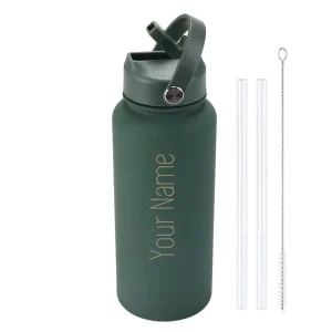 PuraCool Personalised Water Bottle 1000ml/1L/32oz Insulated Thermos Customised Tumbler Flask with Straw 1