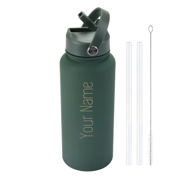 PuraCool Personalised Water Bottle 1000ml/1L/32oz Insulated Thermos Customised Tumbler Flask with Straw 1