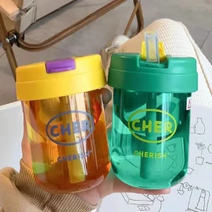330ml Mini Plastic Straw Water Bottle Anti-fall&Leakproof Cute Portable Outdoor Sports Water Bottle Kids Juice Cup Drinkware 1