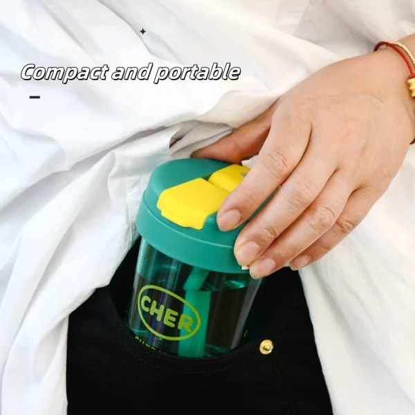 330ml Mini Plastic Straw Water Bottle Anti-fall&Leakproof Cute Portable Outdoor Sports Water Bottle Kids Juice Cup Drinkware 4