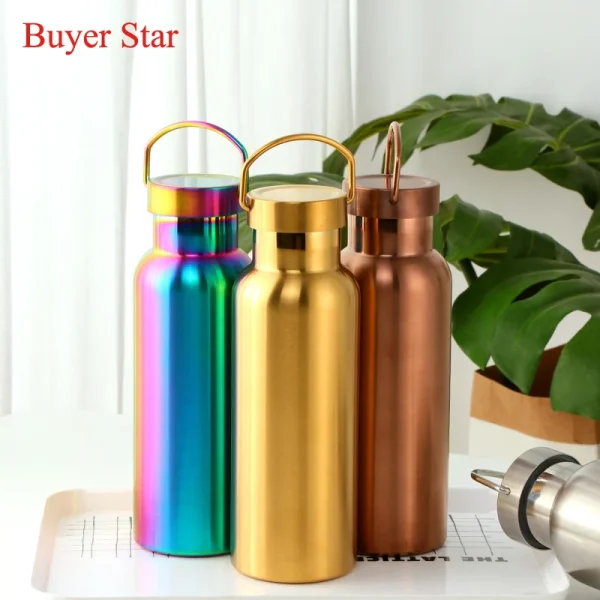 500ml Stainless Steel Water Bottle Hangable Gym Sports Insulated Vacuum Flask double Wall Cold metal Water Bottle for travel 1