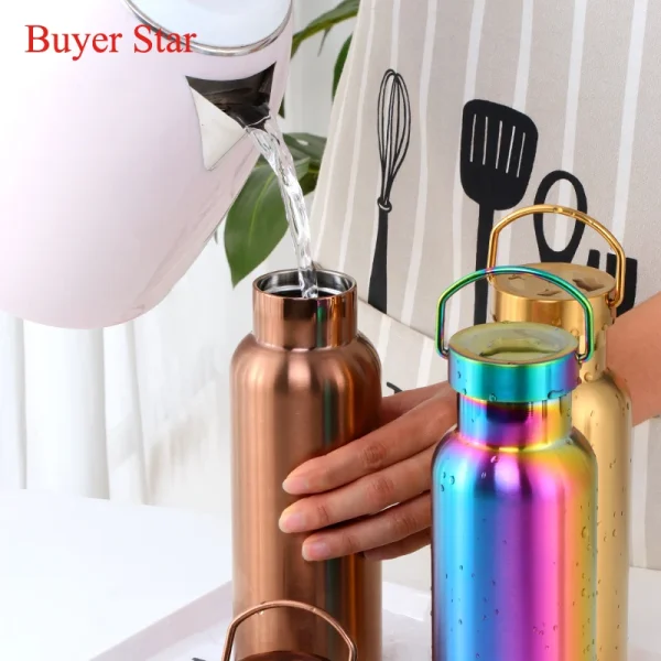 500ml Stainless Steel Water Bottle Hangable Gym Sports Insulated Vacuum Flask double Wall Cold metal Water Bottle for travel 2