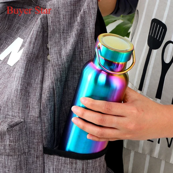500ml Stainless Steel Water Bottle Hangable Gym Sports Insulated Vacuum Flask double Wall Cold metal Water Bottle for travel 3