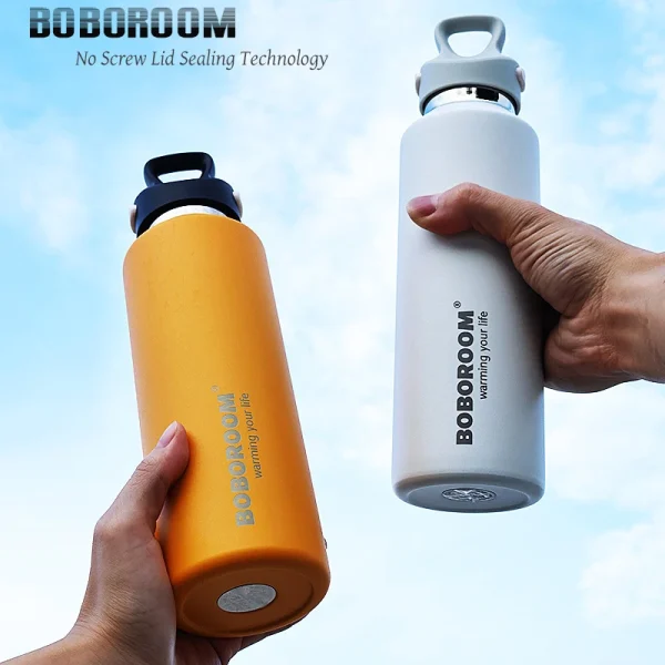 Water Bottle 316 Stainless Steel Thermos Bottle No Screw Lid Portable Vacuum Flask 600ml One-handed Push Open Car Sport Bottle 2