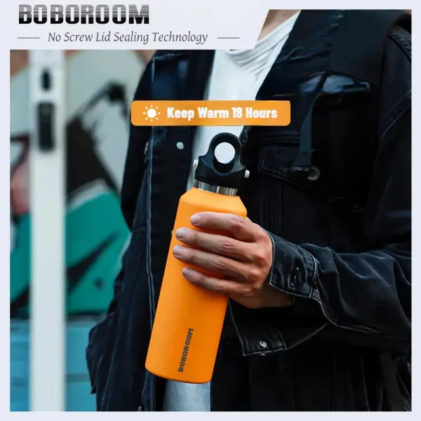 Water Bottle 316 Stainless Steel Thermos Bottle No Screw Lid Portable Vacuum Flask 600ml One-handed Push Open Car Sport Bottle 3
