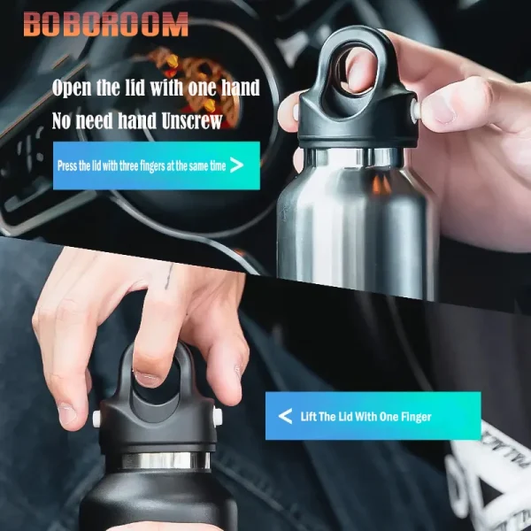 Water Bottle 316 Stainless Steel Thermos Bottle No Screw Lid Portable Vacuum Flask 600ml One-handed Push Open Car Sport Bottle 4