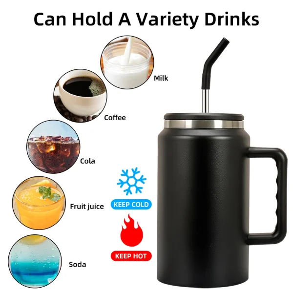 1500ml Large Capacity Tumbler With Handle Travel Coffee Mug With Straw Lid Double Wall Stainless Steel Insulated Water Bottle 2