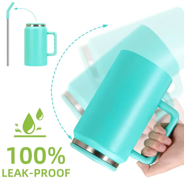 1500ml Large Capacity Tumbler With Handle Travel Coffee Mug With Straw Lid Double Wall Stainless Steel Insulated Water Bottle 5