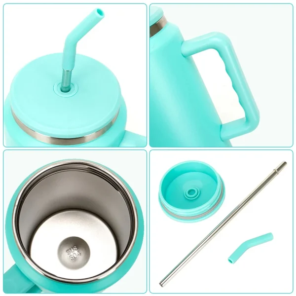 1500ml Large Capacity Tumbler With Handle Travel Coffee Mug With Straw Lid Double Wall Stainless Steel Insulated Water Bottle 6