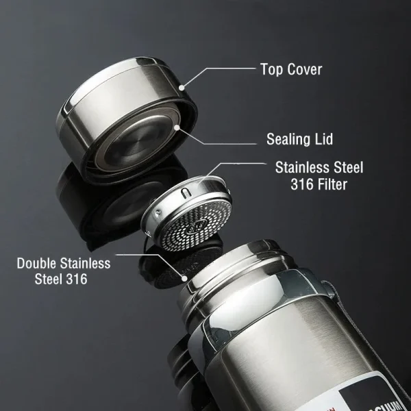 600ML/800ML/1000ML Double Stainless Steel 316 Thermal Flask With Filter Portable Coffee Tea Thermal Bottle Travel Tumbler 4