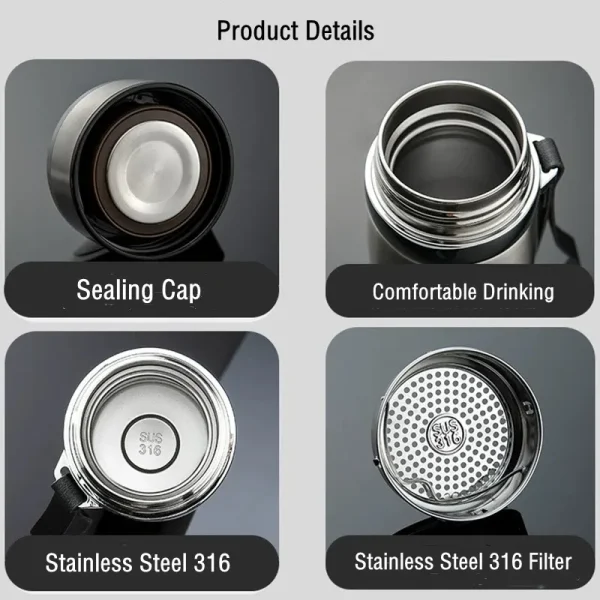 600ML/800ML/1000ML Double Stainless Steel 316 Thermal Flask With Filter Portable Coffee Tea Thermal Bottle Travel Tumbler 5