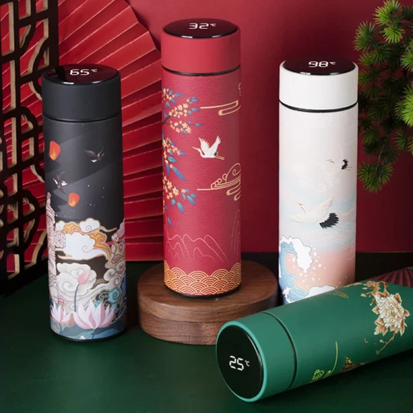 Thermal Mug Water Bottle Thermos Chinese Style Ins Illustration Vacuum Flask Stainless Steel Display Temperature Water Cup 500ML 1