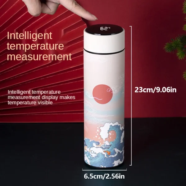 Thermal Mug Water Bottle Thermos Chinese Style Ins Illustration Vacuum Flask Stainless Steel Display Temperature Water Cup 500ML 2