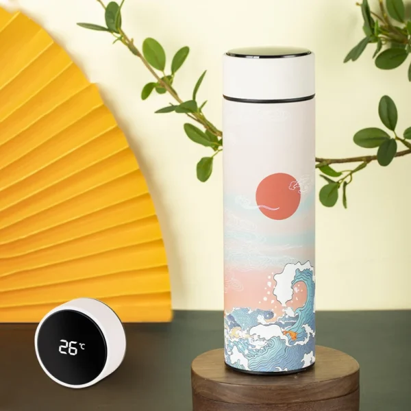 Thermal Mug Water Bottle Thermos Chinese Style Ins Illustration Vacuum Flask Stainless Steel Display Temperature Water Cup 500ML 5