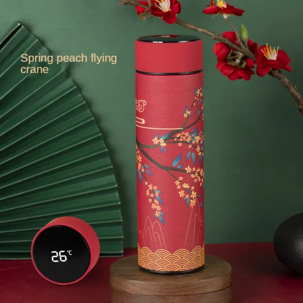 Thermal Mug Water Bottle Thermos Chinese Style Ins Illustration Vacuum Flask Stainless Steel Display Temperature Water Cup 500ML 6