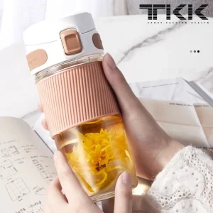 TKK Glass Water Bottle Double-layer Glass Water cup With tea drain filter Leak-Proof Non-Slip heat-resistant Outdoor Kettle 1