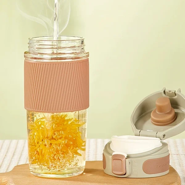 TKK Glass Water Bottle Double-layer Glass Water cup With tea drain filter Leak-Proof Non-Slip heat-resistant Outdoor Kettle 3