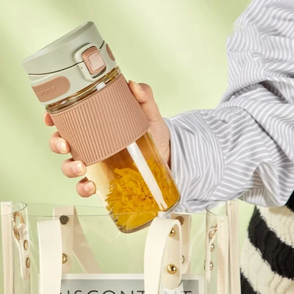 TKK Glass Water Bottle Double-layer Glass Water cup With tea drain filter Leak-Proof Non-Slip heat-resistant Outdoor Kettle 5