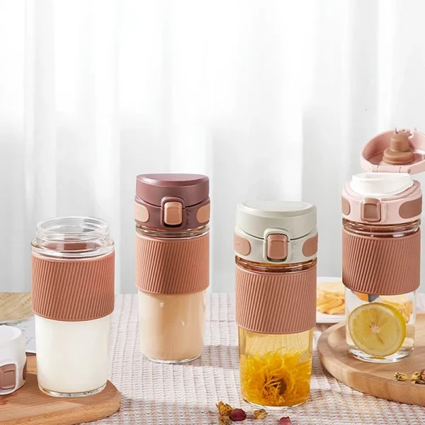 TKK Glass Water Bottle Double-layer Glass Water cup With tea drain filter Leak-Proof Non-Slip heat-resistant Outdoor Kettle 6