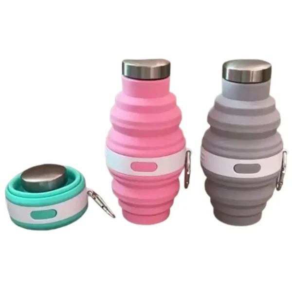 Reusable 475ml Collapsible Water Bottles Retractable Silicone Hiking Cups Portable with Carabiner Folding Drink Cups Coffee 1