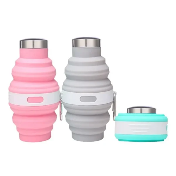 Reusable 475ml Collapsible Water Bottles Retractable Silicone Hiking Cups Portable with Carabiner Folding Drink Cups Coffee 2