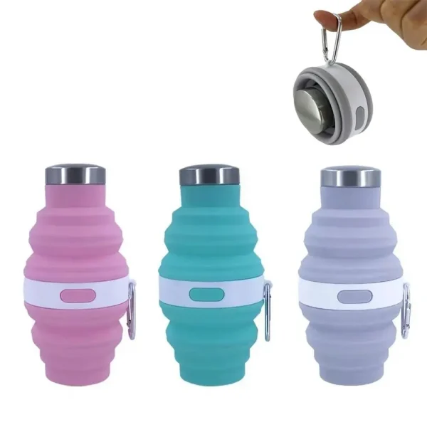 Reusable 475ml Collapsible Water Bottles Retractable Silicone Hiking Cups Portable with Carabiner Folding Drink Cups Coffee 5