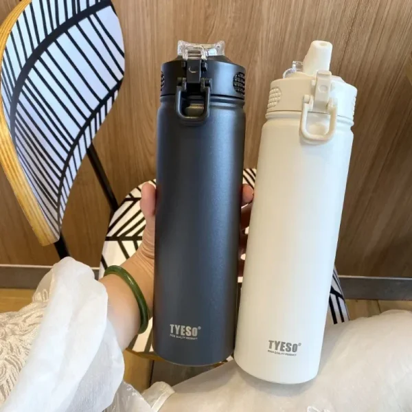 Tyeso 600ML/750ML Stainless Steel Thermos Bottles Car Insulated Cups with Straw Keeps Cold and Heat Portable Sport Thermal Mugs 1