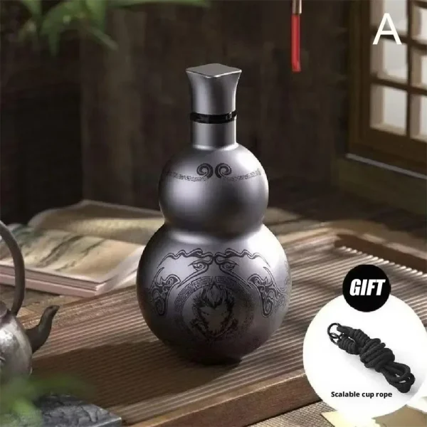 Wukong Theme Gourd Style 304 Stainless Steel Water Bottle with Lanyard Black Game Cosplay Thermal Insulation Outdoor Cup 1