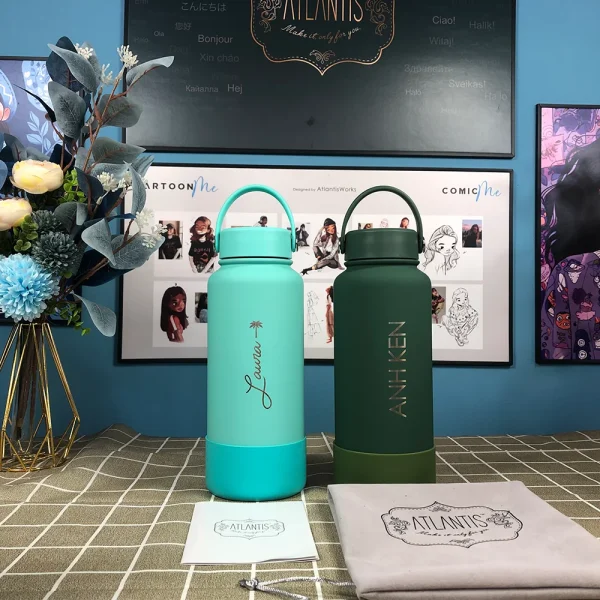 PuraCool Personalised Insulated Water Bottle 1000ml/1L/32oz Thermos Tumbler Flask Laser Engraving Customised Name Gift 6