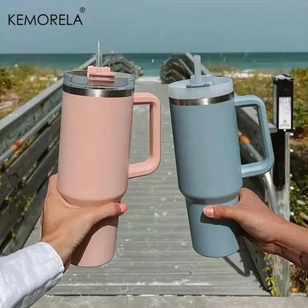 1200ML 304 Stainless Steel Insulated Water Bottle Thermal Coffee Car Cup Cold Hot Mugs Vacuum Flask With Handle Straw For Sport 2