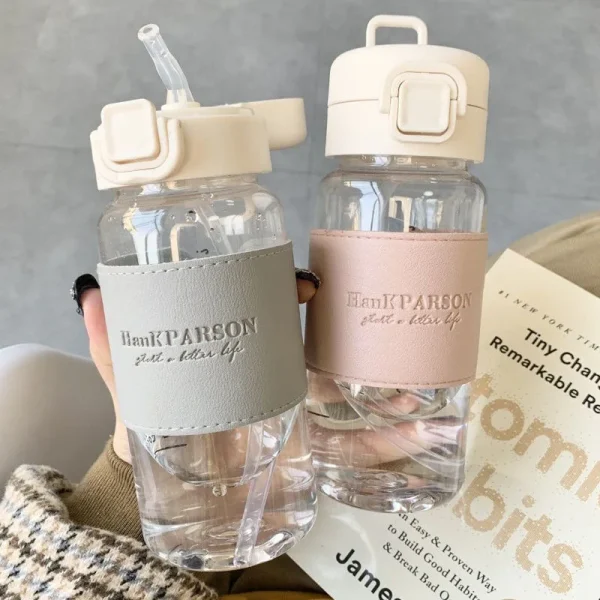 500ml Creative Water Bottle with Straw Portable Plastic Pop-Up Cover Water Cup for School Kids Leak-Proof Cute Drinking Bottle 1