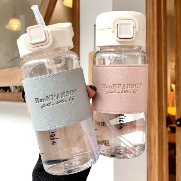 500ml Creative Water Bottle with Straw Portable Plastic Pop-Up Cover Water Cup for School Kids Leak-Proof Cute Drinking Bottle 6
