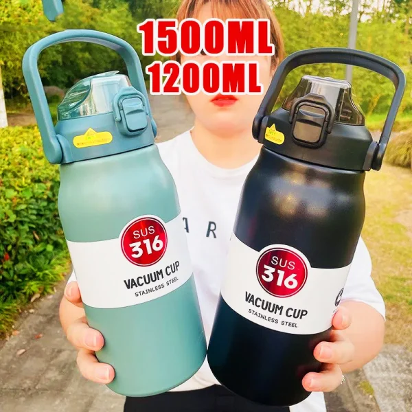 Stainless Steel Thermo Bottle Portable Thermal Mug 1500ML Large Capacity Thermos Water Bottle Tumbler Thermoses Outdoor Therma 1