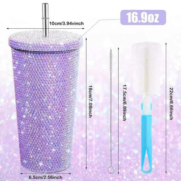 500ml/750ml Rhinestone Thermos Bottles Insulated Shining Glitter Coffee Cup Reusable Creative Stainless Steel Water Bottle Girl 3