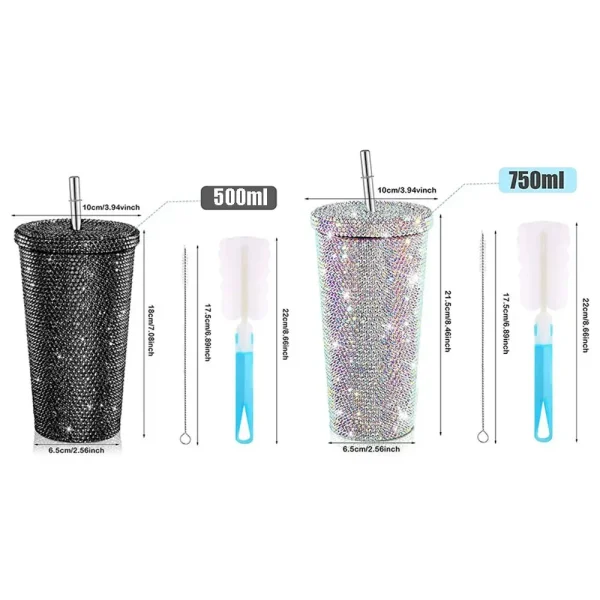 500ml/750ml Rhinestone Thermos Bottles Insulated Shining Glitter Coffee Cup Reusable Creative Stainless Steel Water Bottle Girl 6