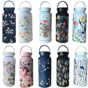 New 1000ML Cross-border Large-capacity Thermos Cup Wide-mouth Portable Outdoor Sports Kettle Double-drink Printed Water Bottles 1
