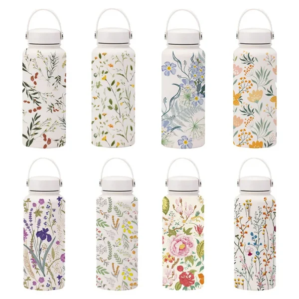 New 1000ML Cross-border Large-capacity Thermos Cup Wide-mouth Portable Outdoor Sports Kettle Double-drink Printed Water Bottles 3