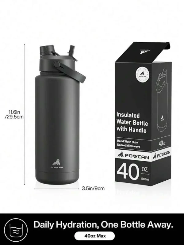 POWCAN 18oz Insulated Water Bottle With 2-In-1 Straw And Spout Lid, Keep Cold 24H, Leak-Proof, Double Wall Stainless Steel Water 3