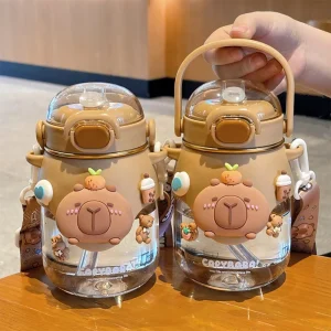 Kawaii Cartoon Capybara Water Bottle Transparent Plastic Straw Cup Large Capacity Portable Outdoor Beverage Cup 1