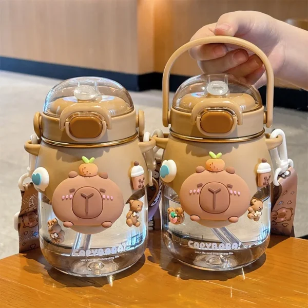 Kawaii Cartoon Capybara Water Bottle Transparent Plastic Straw Cup Large Capacity Portable Outdoor Beverage Cup 1