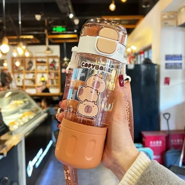 Kawaii Cartoon Capybara Water Bottle Transparent Plastic Straw Cup Large Capacity Portable Outdoor Beverage Cup 2