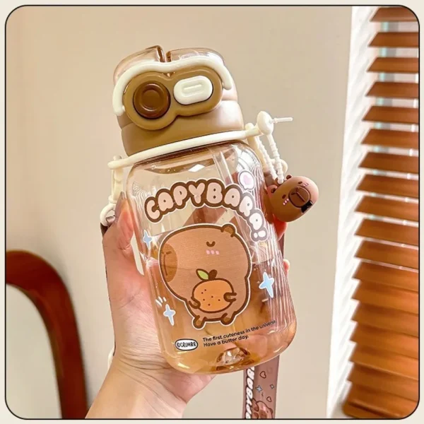 Kawaii Cartoon Capybara Water Bottle Transparent Plastic Straw Cup Large Capacity Portable Outdoor Beverage Cup 3