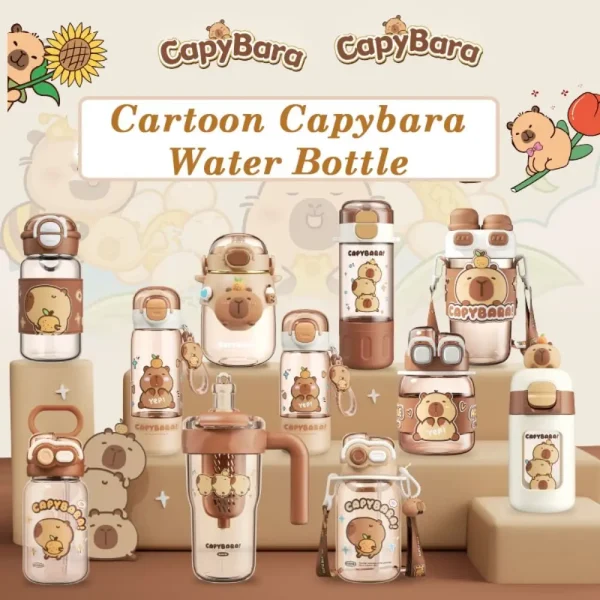 Kawaii Cartoon Capybara Water Bottle Transparent Plastic Straw Cup Large Capacity Portable Outdoor Beverage Cup 4