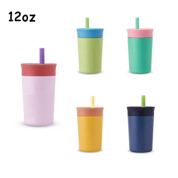 12OZ Creative Thermos Cup With Straw,Double Layer Stainless Steel Vacuum Flasks,Portable Coffee Mug Drinkware,Mini Water Cup 2