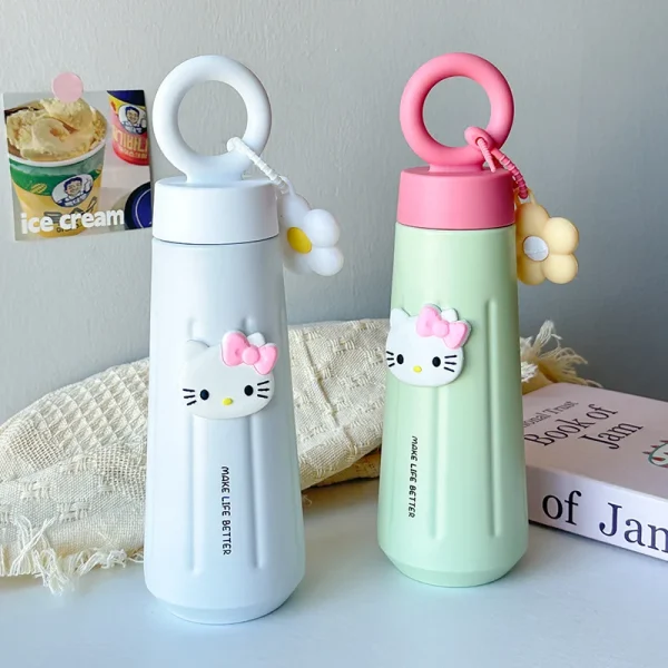 450ML Women Girls Thermos Bottle With Sunflower Pendant 316 Stainless Steel Thermal Insulation Vaccum Sport Car Water Bottle 4