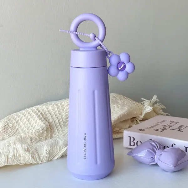 450ML Women Girls Thermos Bottle With Sunflower Pendant 316 Stainless Steel Thermal Insulation Vaccum Sport Car Water Bottle 6