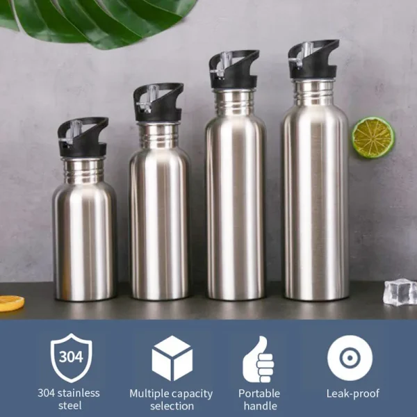500/750/1000ml Stainless Steel Water Bottle with Straw Sports Water Bottle Cold Water Bottle for Gym Cycling Hiking Drinkware 4