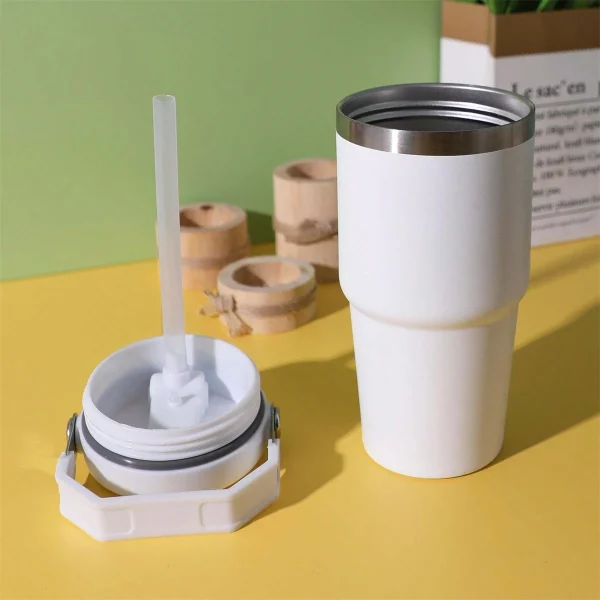 1pc Vacuum Tumbler with Lid Stainless Steel Portable Water Bottle with Dazzling Handle Insulated Tumbler Tote Handle 20/30OZ 2