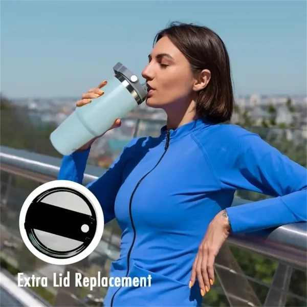 1pc Vacuum Tumbler with Lid Stainless Steel Portable Water Bottle with Dazzling Handle Insulated Tumbler Tote Handle 20/30OZ 5