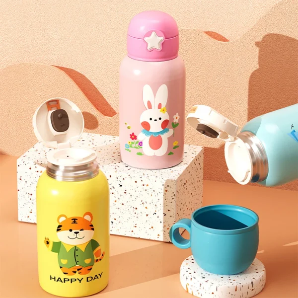 500ML Cartoon Kids Water Bottle With Strap Children Thermal Bottle Stainless Steel Vacuum Flacks Thermos Mug For School Kid Gift 3